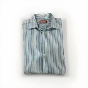 THOMAS PINK MENS DRESS SHIRT BLUE GREEN 18/37 2XL MADE IRELAND VGC! FRENCH CUFF